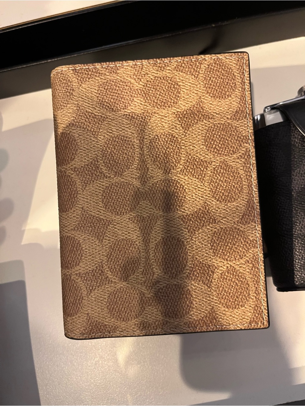 Coach Brown Signature Canvas Passport holder slim Wallet new logo